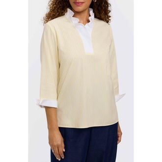 Foxcroft Tammy Ruffle Collar Cotton Top in Lemon Yellow at Nordstrom, Size X-Small