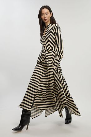 Karen Millen Womens Mono Fluid Stripe Cotton Mix Woven Shirt Dress - Monochrome Multi viscose - Size 10 UK