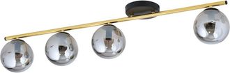 Wonderlamp Regleta de techo lineal negro y dorado con 4 esferas grises