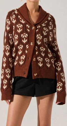 Astr Marcenia Shawl Collar Cardigan In Brown Floral
