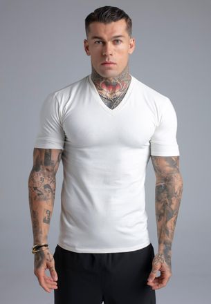 Siksilk Camiseta para Hombres Ecru con Cuello en V XXL
