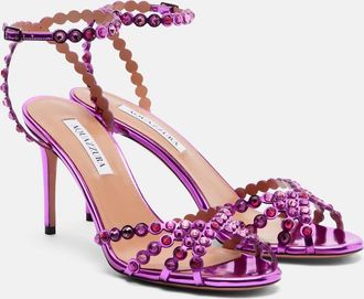 Aquazzura Tequila crystal-embellished metallic leather sandals