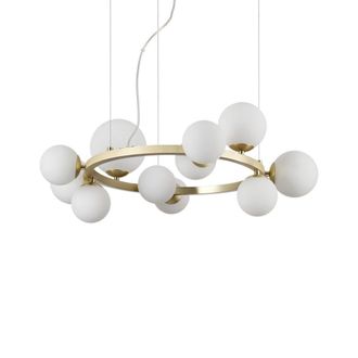 Netlighting Perlage 11 Light Round Globe Pendant Ceiling Light Brass in Yellow
