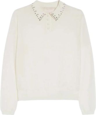 iBlues Polo Shirts, female, Beige, Size: S Jewel Collar Sweater Cream