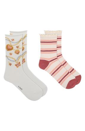 K. Bell Socks Assorted 2-Pack Charms Crew Socks in White Multi at Nordstrom, Size 9