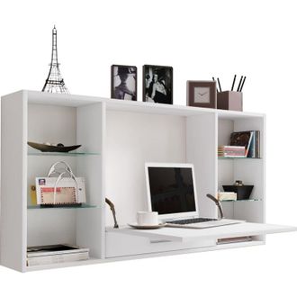 ebuy24 Vcm Legno Appendino Scrivania Da Parete Scrivania Computer Tavolo Cassetto Teala (Bianco)