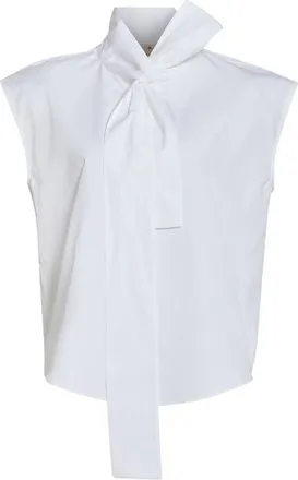 Marni Tie Neck Cotton Poplin Top in 00W01 Lily White at Nordstrom, Size 40