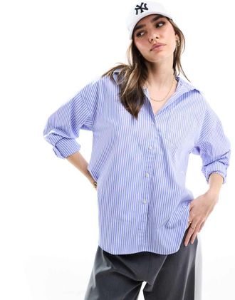 Jack & Jones Jamie oversized poplin shirt in blue stripes