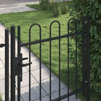 Berkfield Home Durable Fence Gate Single Door with Arched Top Steel 1x1 m Black