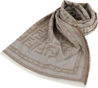Fendi Pre-owned Scarves, female, Beige, Size: ONE SIZE Pre-owned Jacquard Wool Muffler