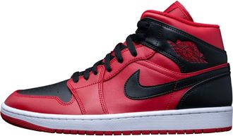 Nike Nike AIR JORDAN 1 MID, Mens Basketball Shoe, Black Noble Red White, 7 UK (41 EU)