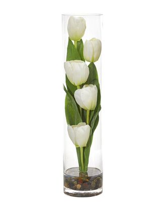 Nearly Natural Tulips Artificial Arrangement In Cylinder Vase