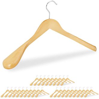 Relaxdays Set of 30 Relaxdays Suit Hangers, Wide Shoulders, 360&deg; Swivel Hooks, Jackets, Wooden Coat Holders, Natural
