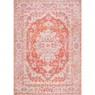 Jonathan Y Designs Asa Ornate Medallion Machine-Washable Area Rug in Orange/cream at Nordstrom, Size 3Ft 0In X 5Ft 0In