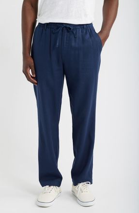 Mack Weldon Straight Leg Linen Blend Drawstring Pants in True Navy at Nordstrom, Size Xx-Large