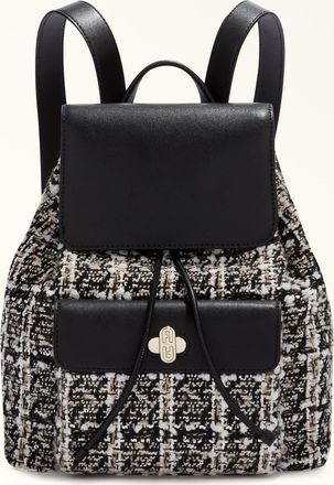 Furla Danae Backpack S Toni Ballerina Black Check Boucle Padded Fabric + Sidney Calf Leather Woman