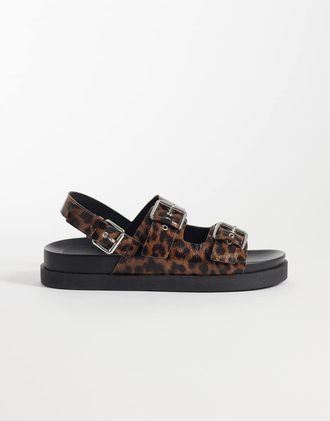 Only Sandali con fibbie e stampa leopardata-Marrone