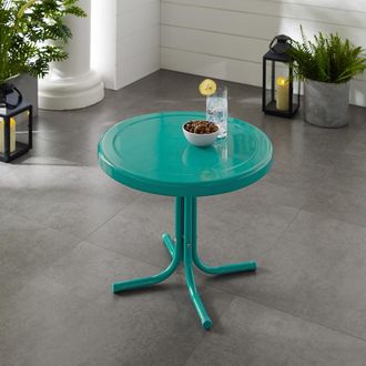 Crosley Furniture Griffith Outdoor Metal Side Table Turquoise Gloss