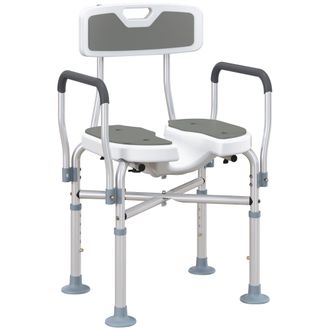 HOMCOM Padded Bath Chair With Slotted Seat And Adjustable Height - Grey | TJ Hughes