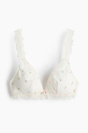 H&M Wattierter Soft-BH aus Spitze - Weiss/Gebl&uuml;mt