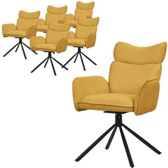 ML Design Ml-design Juego De 6x Sillas De Comedor Giratorias 360&deg; Con Funda De Tela Mostaza, Asiento De Sal&oacute;n Con Reposabrazos Y Respaldo, Mueble Tapizado Con P