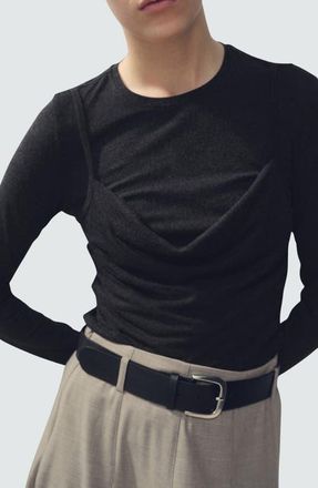 Mango Combine Drape Top in Dark Heather Grey at Nordstrom, Size X-Small