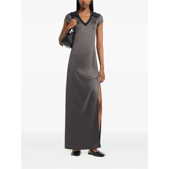 Courr&egrave;ges V-Neck with Logo Detail Dress - Gray