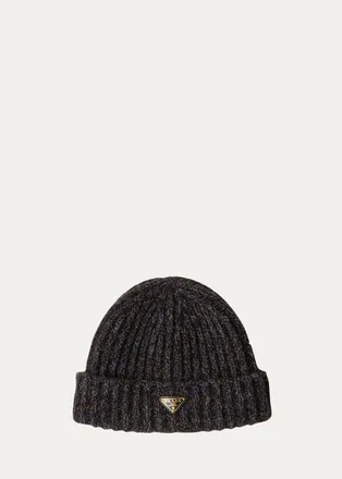 Prada Cashmere-Wool Rib Knit Beanie