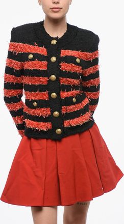 Balmain Cardigan a Righe Bicolore con Bottoni Logati Balmain