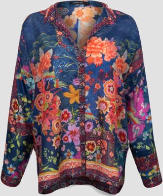 Johnny Was Womens Audrey Oversized Blouse In Dreamer Blue