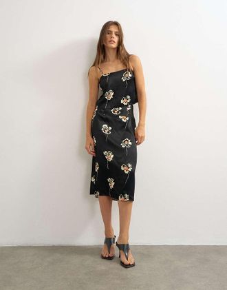 Topshop co-ord gonna midi in raso con stampa floreale-Nero