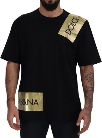 Dolce & Gabbana Zwart Goud DG Logo Katoenen Crewneck Dames T-shirt