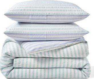 Peri Home Seersucker Stripe Duvet Cover & Pillow Shams Set in Green/blue at Nordstrom, Size Full/queen