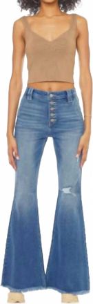 Kancan High Rise Exposed Button Flare Jeans In Medium Wash