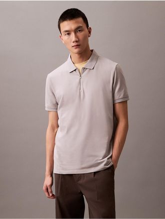 Calvin Klein Mens Tech Pique Zip Polo Shirt - Grey - XS