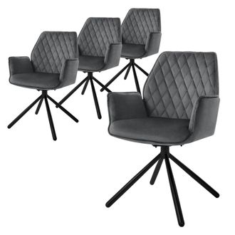 ML Design Ml-design - 4x Sillas De Comedor Con Respaldo Y Reposabrazos Asientos Antracita Tapizado Con Funda De Terciopelo Patas De Metal Sill&oacute;n Giratorio Dise&ntilde;