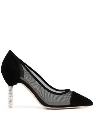 Sophia Webster Jasmine crystal-embellished mesh pumps - women - Fabric/Fabric/Calf Leather/Calf Leather/Calf Leather - 36 - Black