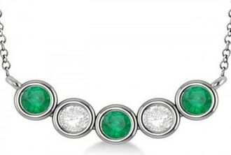 Allurez Diamond & Emerald 5-Stone Pendant Necklace 14k White Gold 2.00ct