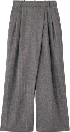 Ganni Stripe Cross-over Broeken - Dames - Wijde Broeken - Grijs - L - Wol - Broeken