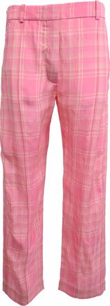 Victoria Beckham Plaid Trousers in Pink Viscose