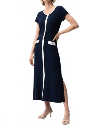 Joseph Ribkoff Color Block Midi Dress In Midnight Blue/vanilla