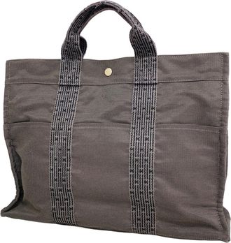 Herm&egrave;s Gray Canvas Tote Bag (Pre-Owned)