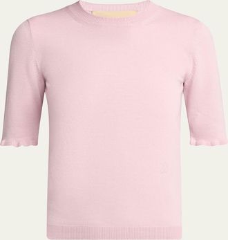 Valentino Garavani Ruffle Trim Half Sleeve Wool Top