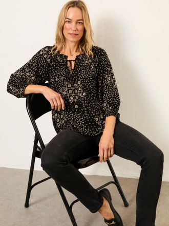 Fat Face FatFace Kira Black Mono Patchwork Regular Blouse