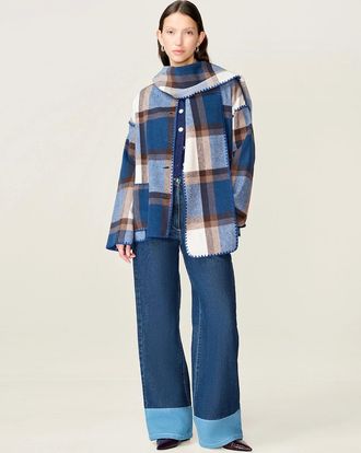 Omnes Womens Paolo Wool Blend Jacket in Blue Check - Size: 18/16