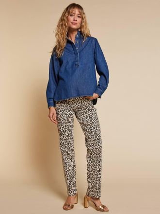 Envie de Fraise Gerade Umstandsjeans mit Leo-Print, Stretch-Einsatz ENVIE DE FRAISE wollwei&szlig;