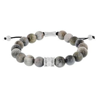 Robert Alton Stainless Steel Grey Tiger Eye Bead Bolo Bracelet