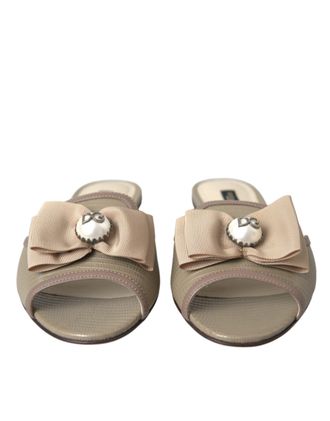 Dolce & Gabbana Beige Logo Pearl Flats Sandals Slides Womens Shoes