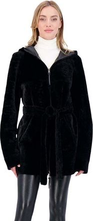 Gorski Reversible Textured Shearling Lamb Parka in Black/black at Nordstrom, Size Small