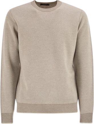 PESERICO Ronde Hals Gebreide Trui - Heren - Ronde hals truien - Beige - M - Wol - Truien & Vesten